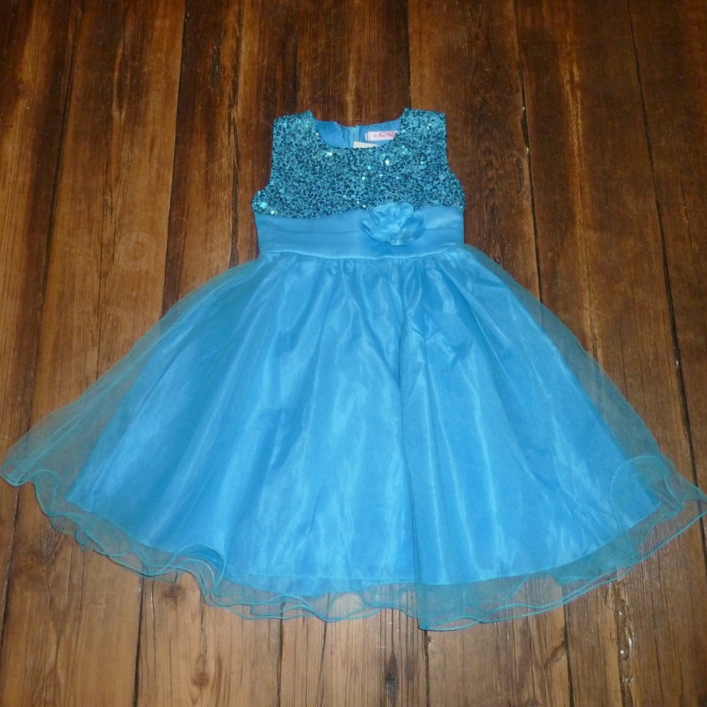 Sequin Princess Dress Bodice Tulle Skirt & Sash Fancy Formal Sparkly 7/8